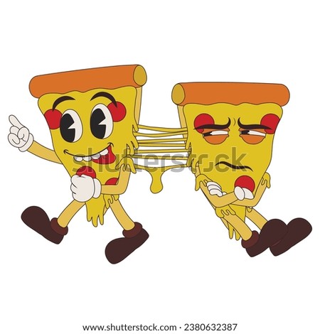 Funny pizza slices on white background
