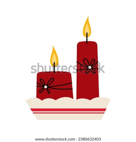 Glowing Christmas candles on white background