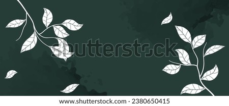 White leaves line art background vector. Luxurious watercolor branches on a dark green background. Design for prints, home decoration, fabric and cover design. vector illustration.	