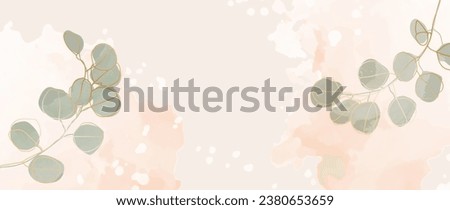 Floral watercolor vector background. Luxury wallpaper design with pink watercolor, eucalyptus, gold. Elegant golden leaf illustration, for fabric, prints, cover, banner.	