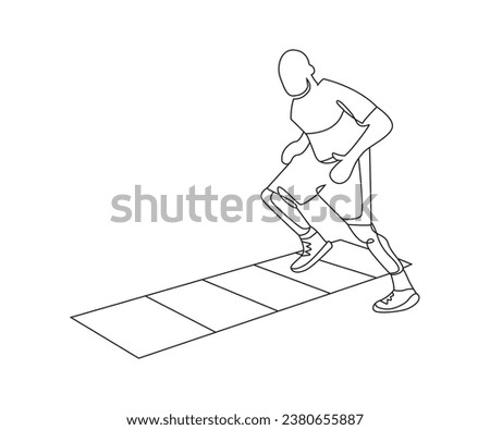 Ladder in and out exercise Line Drawing isolated on copy space white background, man doing agility ladder exercise, Agility Ladder Drills, Continuous one line drawing, work out outline clip art