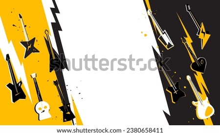 rock music background decorated with guitar for music festival or concert banner.