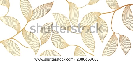 Golden botanical leafy background. Luxury wallpaper with hand drawn golden leaves, leaves and branches. Elegant botanical design for banner, invitation, packaging, wall art.	 Royalty-Free Stock Photo #2380659083