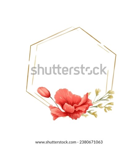 Beautiful rose frame background for wedding invitation with red poppy flower. Vector