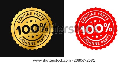 100 percent genuine parts text with circular red and gold stamp frame label. Vector Illustration
 Royalty-Free Stock Photo #2380692591