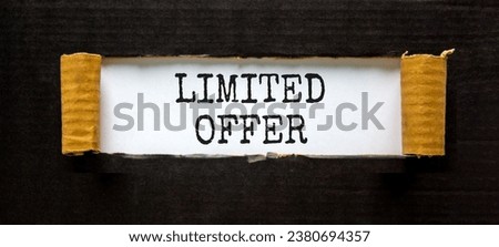 Limited offer symbol. Concept words Limited offer on beautiful white paper. Beautiful black table black background. Business marketing, motivational Limited offer concept. Copy space.