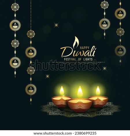 Happy Diwali - festival of lights colorful background with decorative diya lamp and rangoli. Royalty-Free Stock Photo #2380699235