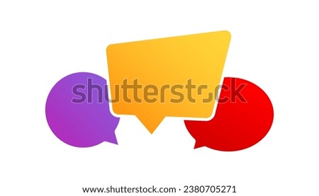 Three message box in different shapes in red yellow and purple gradient colors icon in trendy style, speech symbol, simple flat and colored vector illustration, EPS 10.