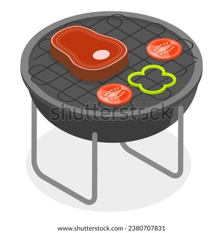 3D Isometric Flat  Set of Barbecue Grills, BBQ Tool and Equipment. Item 4