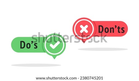 Do's and don'ts icon in flat style. Do and do not red and green icon. Good and bad icons positive and negative symbols. Green check mark and red cross icon. Vector illustration Royalty-Free Stock Photo #2380745201