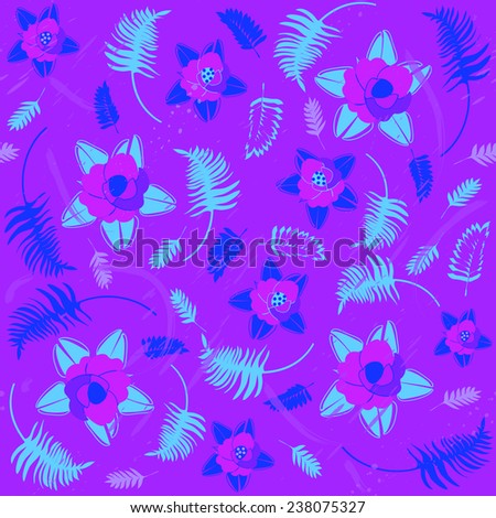 Exotic flowers and leaves seamless pattern.