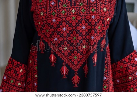 A Palestinian woman dress in red and black Royalty-Free Stock Photo #2380757597
