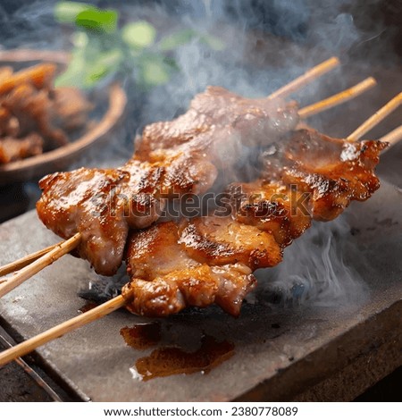 Picture of grilled pork on skewers, grilled pork, grilled pork