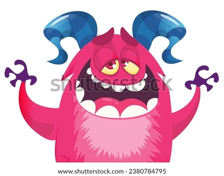 Tired cartoon pink hornedmonster illustration 