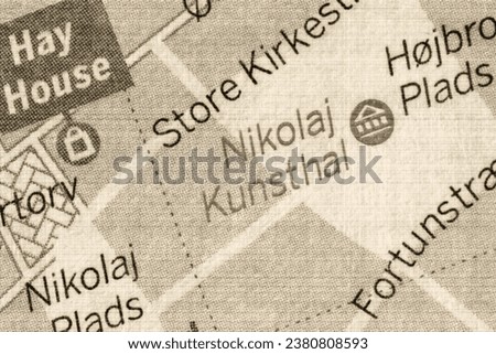 Nikolaj Kunsthal - Copenhagen, Denmark city centre map of district atlas name of landmark in sepia