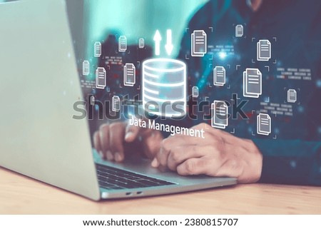 Cloud computing data management technology system for computer network cyber security or database file document transfer and sharing, big data for finance data analytics to growth concepts.