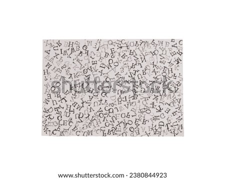 a sheet of paper with the letters of the alphabet arranged randomly on a transparent background