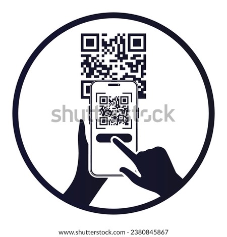 QR code scan here icon for mobile apps and payments. QR code scan for smartphone. Qr code Template scan here QR code for smart phone. Vector illustration. Royalty-Free Stock Photo #2380845867