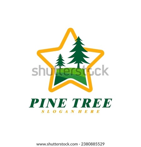 Pine Tree with Star logo design vector. Creative Pine Tree logo concepts template
