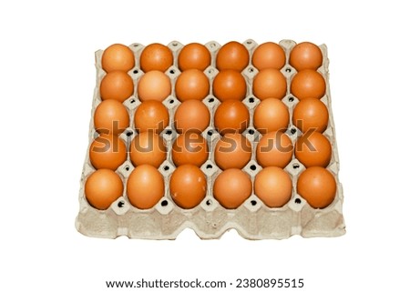 Picture of eggs in a tray in the kitchen for cooking and comes with a clipping past