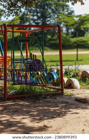 Children's play equipment and park benches