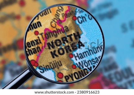 Map of NORTH KOREA through magnifying glass