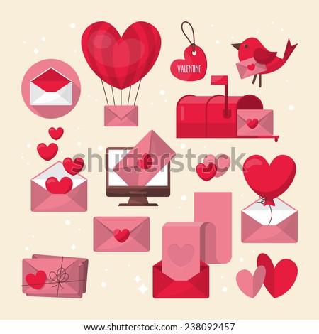 Valentine's day love letter and email icons design