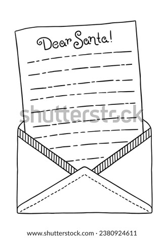 Letter template with an envelope for Santa. Vector abstract coloring page for adults. Page for coloring book and Christmas design