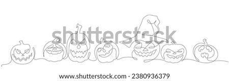 Vector graphic pumpkins in one line technique in a set for Halloween