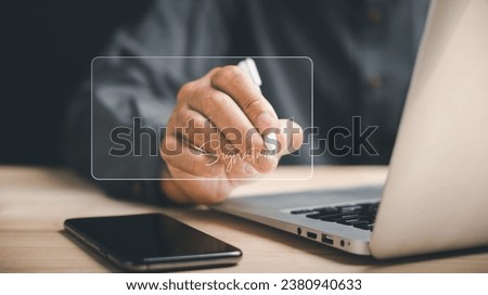 Businessman using digital device signs electronic documents online. Embracing digital transformation, represents efficiency of e-signing, digital document management. Agreement is finalized.