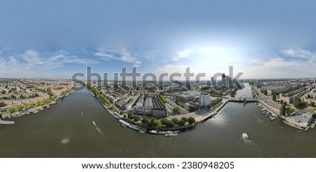 Panorama drone picture of amsterdam and the amstel river