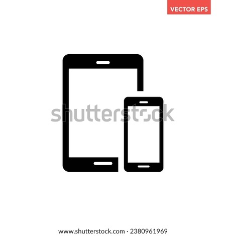 Black set of pad and phone filed icon, simple electronic gadgets flat design pictogram, infographic vector for app logo web website button ui ux interface elements isolated on white background