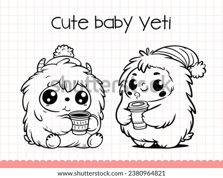 Cute baby yeti colouring page for kids. Vector illustration.