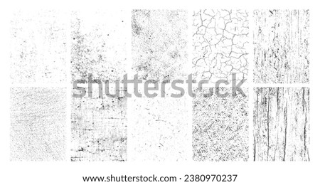 Grunge overlay texture collection with dust grain on white background. Distressed and grungy paint brush stroke or crack wall set for social media business template. Vintage frame and border pattern.