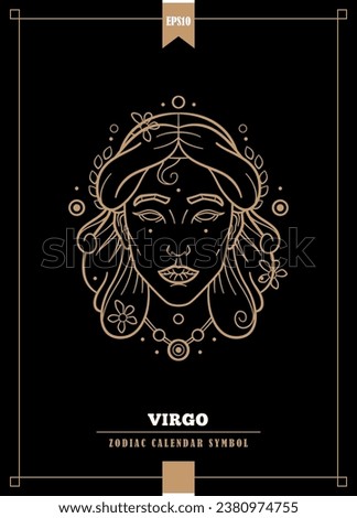 Outlined modern zodiacal illustration for Virgo sign. Vector illustration.