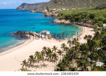 Aerial view of Tarrafal beach in Santiago island in Cape Verde - Cabo Verde Royalty-Free Stock Photo #2381001439