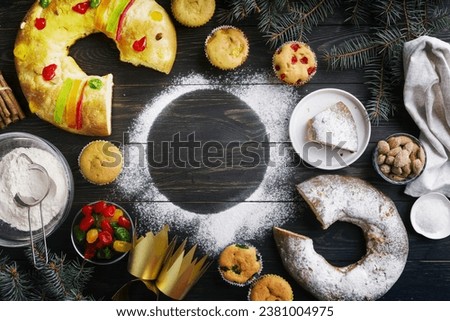 Flat lay epiphany day dessert with ingredients copy space Royalty-Free Stock Photo #2381004975