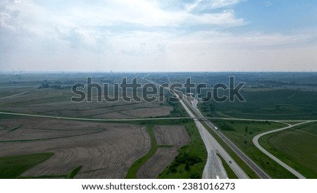 Aerial, drone picture of American interstate highway.