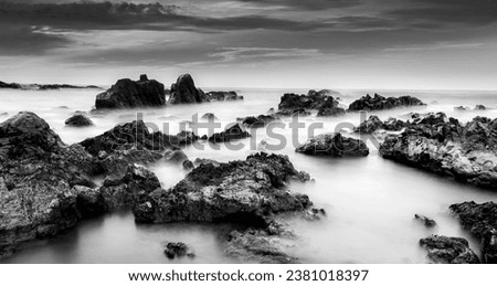Long exposure seascape in black and white. panoramic photography 