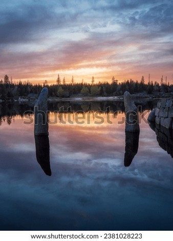 Sunrise at the Oderteich in the Harz Mountains Germany