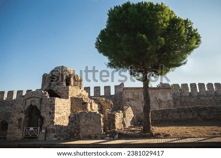 The ruined Byzantine church of St. George in Alanya Castle in Turkey. In some sources, referred to as the church of St. Constantine. The church is thought to date from the 6th century.
