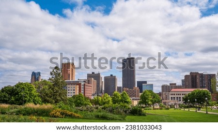 View of Skyline of Downtown of Saint Paul, Minnesota, from Grounds of State Capitol