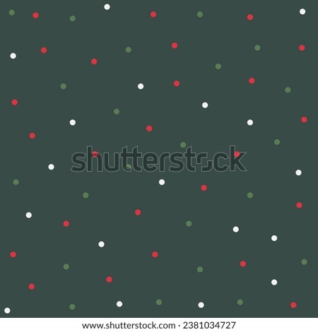 Simple vector christmas background dark green red white forest polka dot circles classic pattern, new year vintage fabric design
