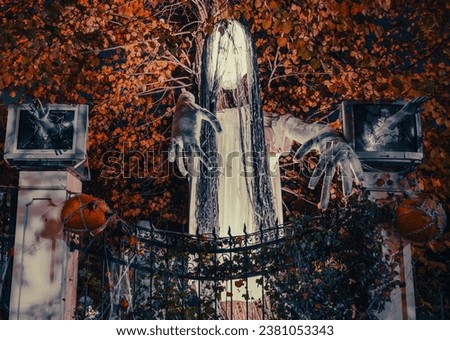 halloween decoration on the street at night