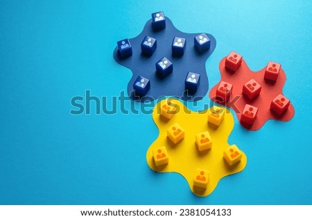 Political forces and teams. Rivalry and competition. Influence and struggle for participants. Market segmentation. Cooperation. Break it down into smaller groups. Narrow specialization of departments. Royalty-Free Stock Photo #2381054133