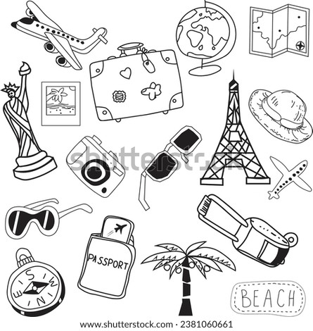 Doodle Travel Icons, Hand Drawn Travel icons