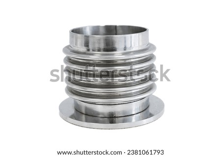 Steel bellows high temperature compensator for heating lines isolated on white. Section for welding , Designed to dampen temperature expansion of the corrugation compensator. Sample.