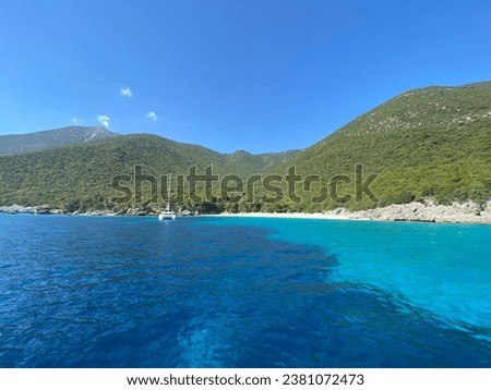 The shades of blue of the water in Greece. Places to be enchanted by beauty. Transparent water, rocks on the water, lost beach