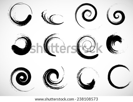 Spiral Brush Stroke Elements . Swirls . Set of Round Shapes . 