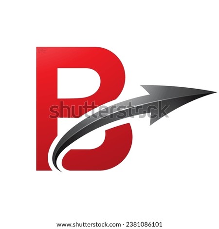 Red and Black Uppercase Letter B Icon with a Glossy Arrow on a White Background